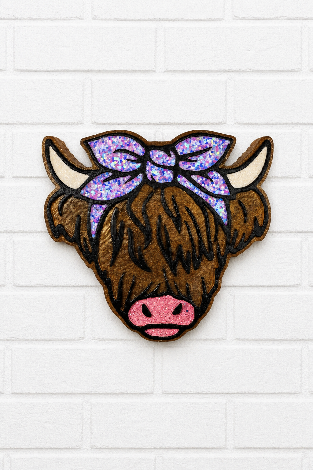 Highland Cow Car Freshie with Purple Glitter Bow | Cute Cow Air Freshener | Handmade Western Car Freshie