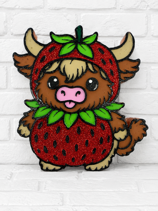 Strawberry Highland Cow Car Freshie | Cute Glitter Cow Air Freshener