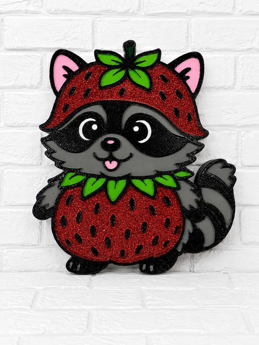Strawberry Raccoon Car Freshie | Cute Glitter Woodland Air Freshener