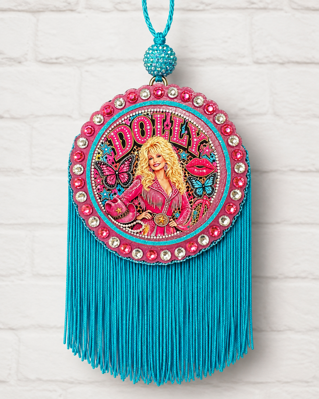 Country Glam Rhinestone Car Freshie with Turquoise Fringe