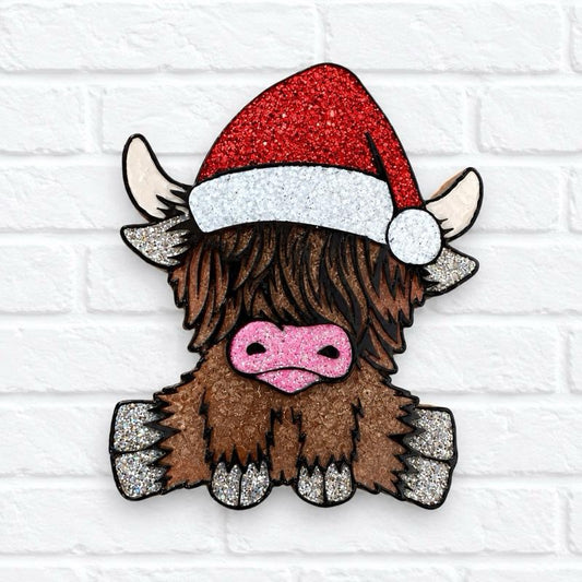 Highland Cow with Santa Hat Car Freshie | Handmade Christmas Air Freshener
