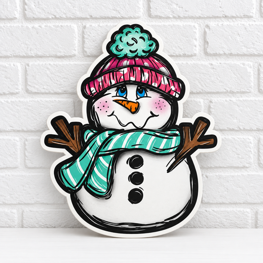 Cute Snowman Car Freshie – Pink & Teal Winter Air Freshener