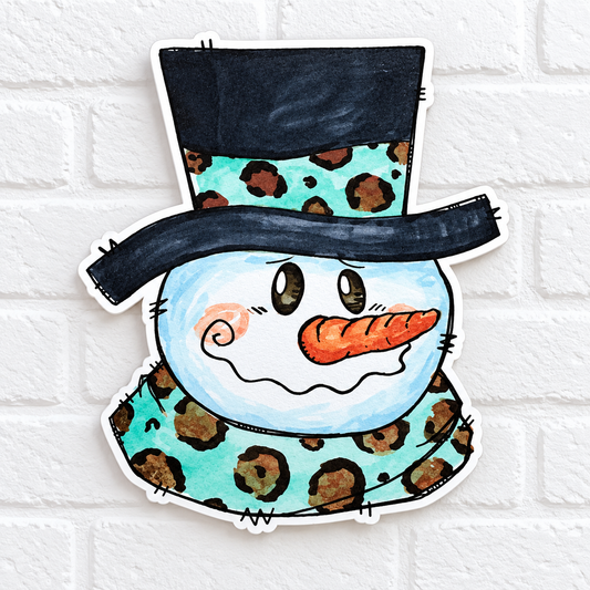 Leopard Print Snowman Car Freshie – Teal Winter Air Freshener