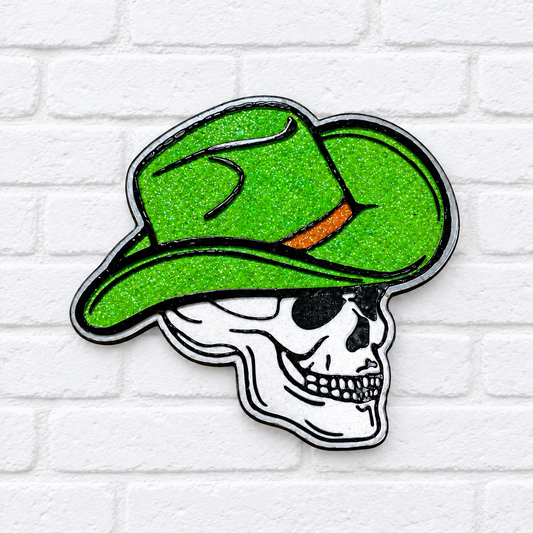Green Glitter Cowboy Skull Car Freshie – Western Skull Air Freshener