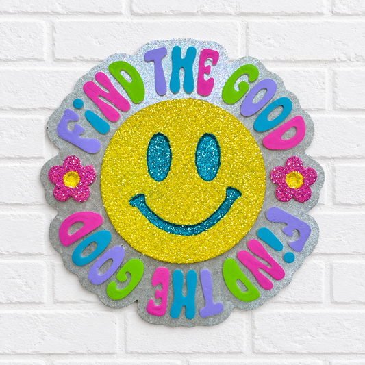 Find the Good Smiley Face Car Freshie – Colorful Glitter Floral Air Freshener