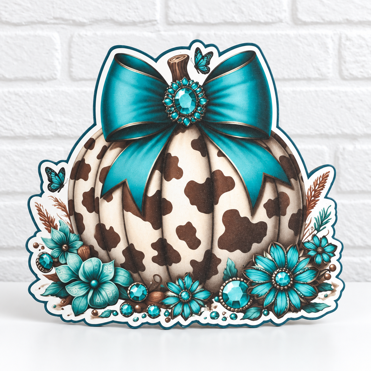 Turquoise Cow Print Pumpkin Car Freshie | Western Fall Air Freshener
