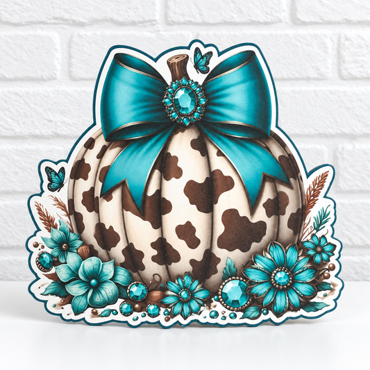 Turquoise Cow Print Pumpkin Car Freshie | Western Fall Air Freshener