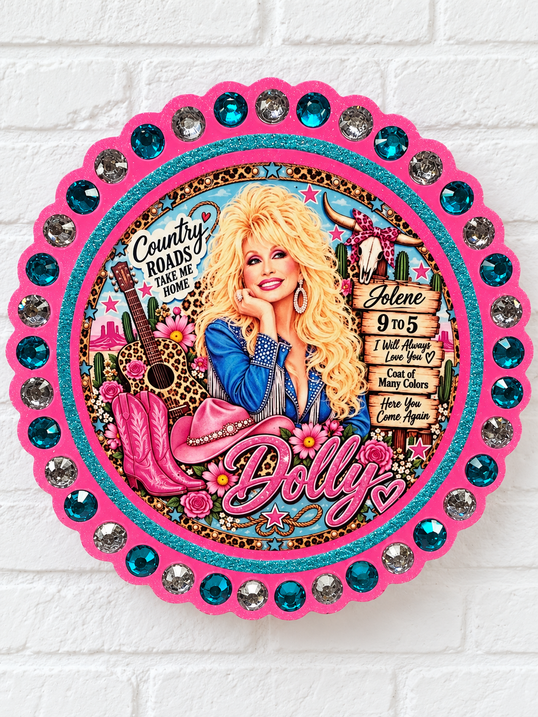 Dolly Western Car Freshie – Pink & Teal Rhinestone Air Freshener