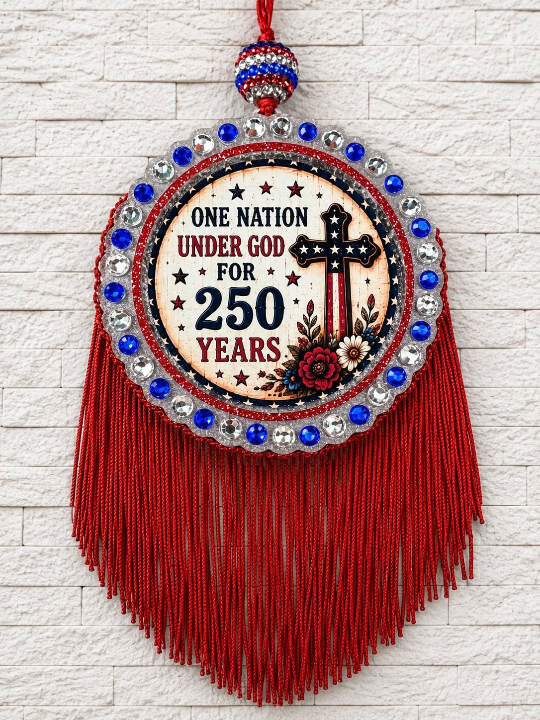 One Nation Under God 250 Years Patriotic Fringe Car Freshie