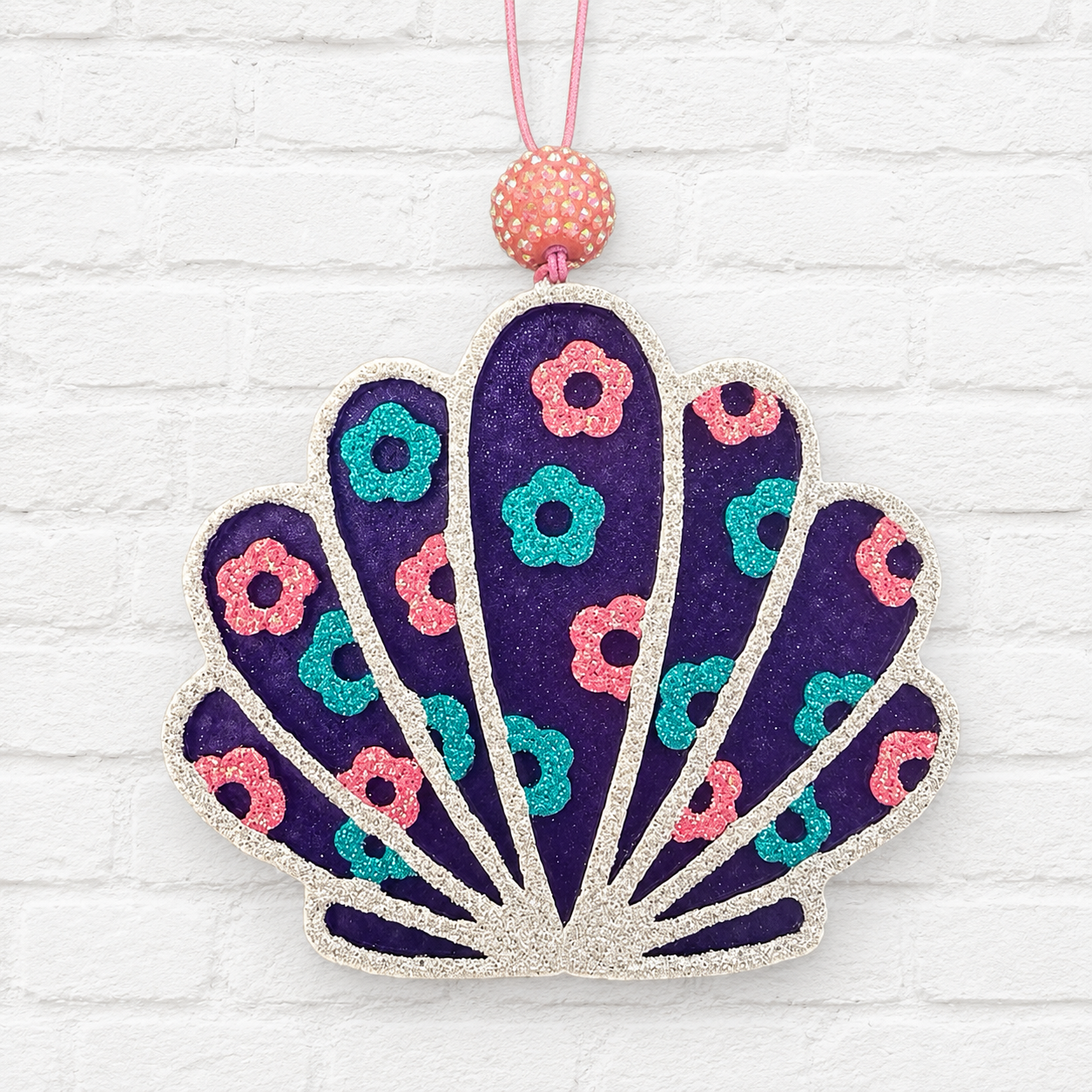 Glitter Seashell Flower Car Freshie | Coastal Beach Air Freshener | Handmade Floral Shell Car Accessory