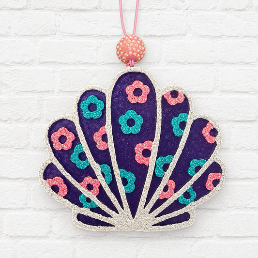Glitter Seashell Flower Car Freshie | Coastal Beach Air Freshener | Handmade Floral Shell Car Accessory