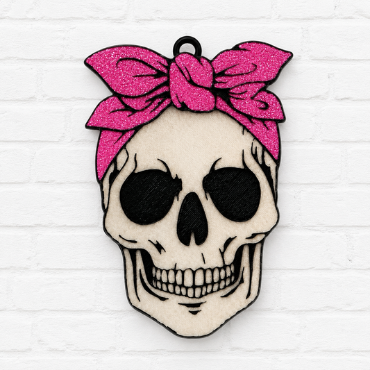 Pink Bow Skull Car Freshie | Glitter Skull Air Freshener | Handmade Gothic Car Accessory | Halloween Decor