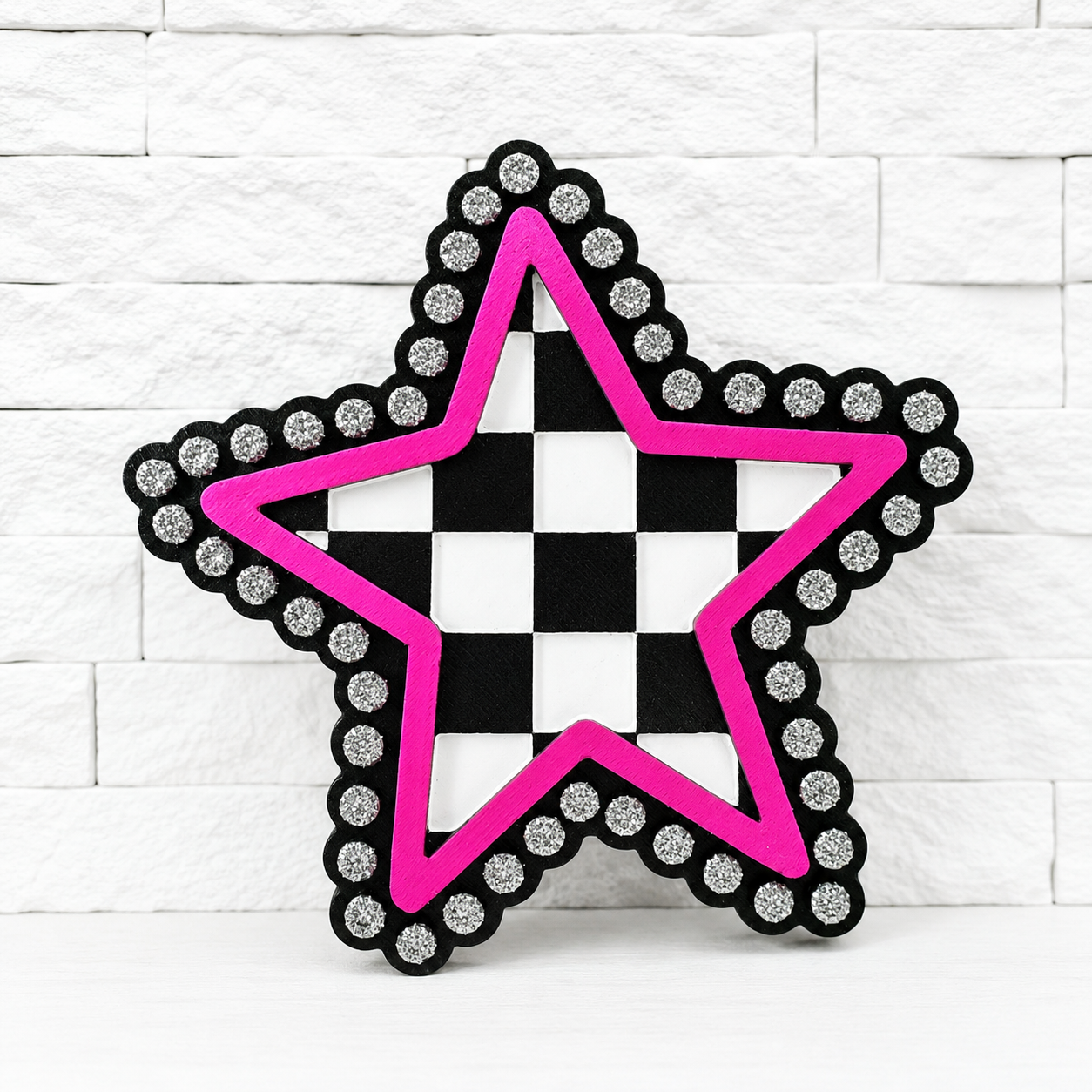 Checkered Star Car Freshie | Pink & Black Glitter Star Air Freshener | Handmade Car Freshie