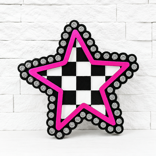 Checkered Star Car Freshie | Pink & Black Glitter Star Air Freshener | Handmade Car Freshie