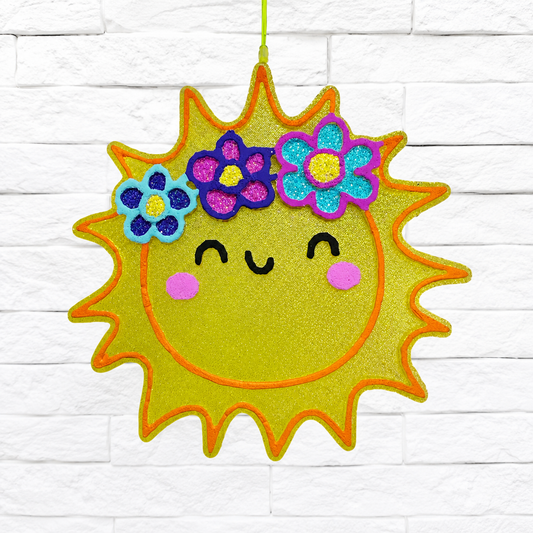 Flower Power Sunshine Car Freshie | Retro Floral Sun Air Freshener | Handmade Glitter Car Freshie