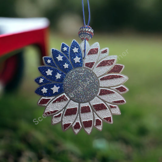 Red, White & Blue Sunflower Car Freshie