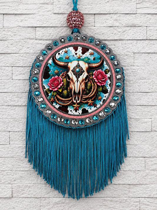 Boho Bull Skull Western Fringe Car Freshie