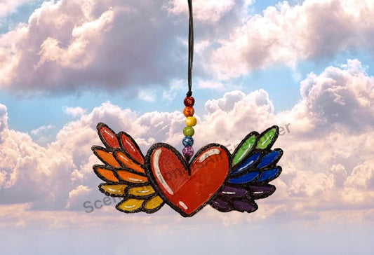 Rainbow Heart with Wings Car Freshie